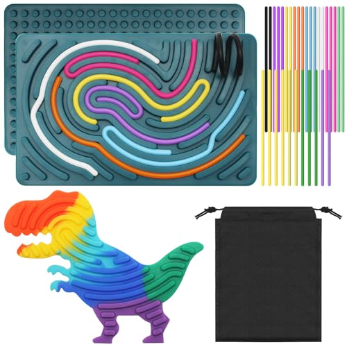 IETWATE 2 Stück Sensorik Spielzeug Activity Board, Silikon Doppelseitiges Autismus Spielzeug, Sensory Play mit 31 Silikonschnüre, Sensory Toys mit Reisetasche, für Kinder zur Stressabbau von IETWATE