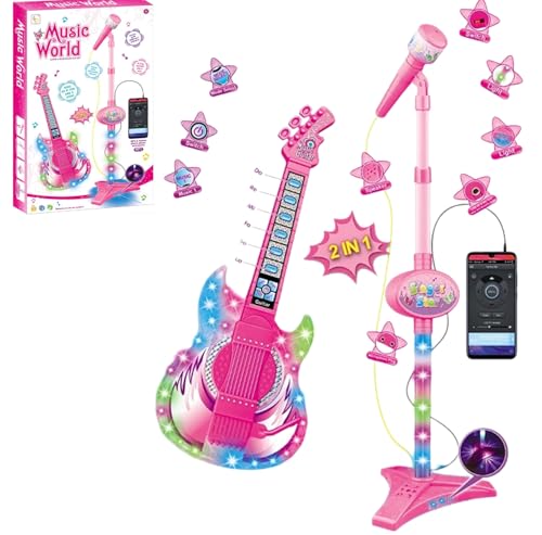 Gitarren- und Mikrofon-Set für Kinder, Gitarrenspielzeug mit Musik und buntem Licht, höhenverstellbares Mikrofon mit Ständer, Karaoke-Maschine, Musikinstrumente, Spielzeug-Mikrofon für Jungen und Gitarren- und Mikrofon-Set für Kinder, Gitarrenspielzeug mit Musik und buntem Licht, höhenverstellbares Mikrofon mit Ständer, Karaoke-Maschine, Musikinstrumente, Spielzeug-Mikrofon für Jungen und von IFASHIHOME