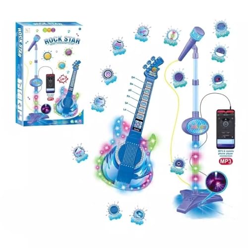 Gitarren- und Mikrofon-Set für Kinder, Gitarrenspielzeug mit Musik und buntem Licht, höhenverstellbares Mikrofon mit Ständer, Karaoke-Maschine, Musikinstrumente, Spielzeug-Mikrofon für Jungen und von IFASHIHOME