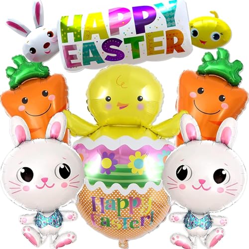 Ostern Luftballons, 6 Stück Frohe Ostern Ballons Osterhase Folienballon Karotte Balloon Küken Helium Ballons für Ostern Thema Party, Kindergeburtstage, Babypartys Deko von FangZin