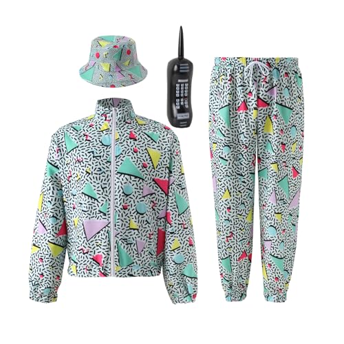IFFEI 80er-Jahre-Trainingsanzug, Herren-Kostüm, 90er-Jahre, Hip-Hop, Muschel-Anzug, Retrojacke, Disco-Kostüm mit Hut, Requisiten (Grün, L) von IFFEI