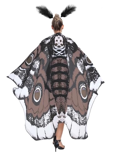 IFFEI Halloween Mottenflügel Kostüm Schmetterling Schal Mottenflügel Umhang Kostüm Zubehör mit Stirnband (braun) von IFFEI