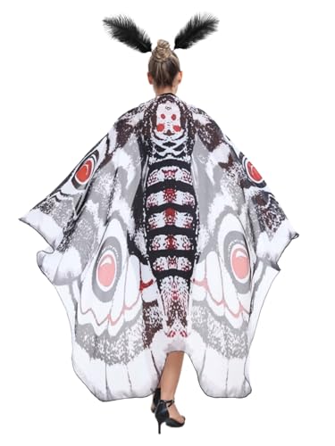 IFFEI Halloween Mottenflügel Kostüm Schmetterling Schal Mottenflügel Umhang Kostüm Zubehör mit Stirnband (schwarz) von IFFEI
