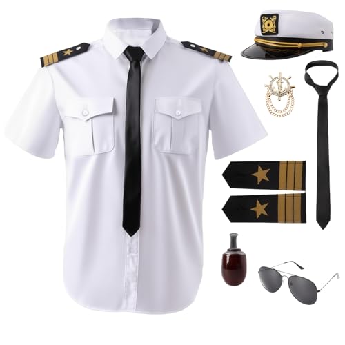 IFFEI Herren Yacht Captain Sailor Kostüm Erwachsene Hemd Hut Zubehör Set (L) von IFFEI