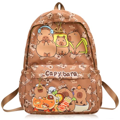 IFHDO Cartoon Capybaraa Rucksack,Kinder Schoolbag,Schule Rucksack,Große Kapazität Schule Buchtasche,Reise Rucksac,Buchtasche Geschenk für Kinder,Verstellbare Riemen(Braun) von IFHDO