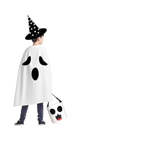 IFHDO Geister Umhang Kinder, Halloween Umhang Kinder, Geister Umhang mit Hut, Cape und Hut Tüte süßigkeiten Set, Erwachsene Vampir Kostüm Halloween Cosplay von IFHDO