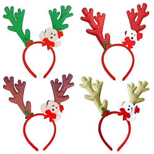 IFHDO Weihnachten Stirnbänder, 4 PCS Weihnachts Haarreifen Deer Geweih Haarbänder Weihnachts Haarband Weihnachten Kopfbedeckung für Lieferungen Dekorationen Kostüme Zubehör von IFHDO