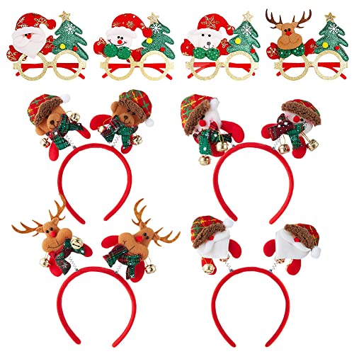 IFHDO Weihnachten Stirnbänder Weihnachtsbrille, 8 Stückt Haarschmuck Weihnachten Weihnachtsfeier Brille Weihnachten Kopfbedeckung für Lieferungen Dekorationen Kostüme Zubehör von IFHDO