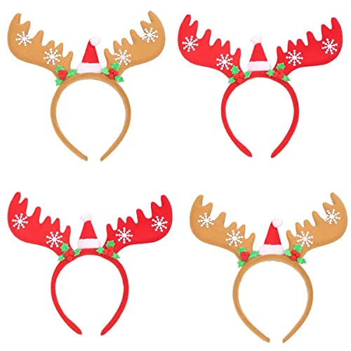 IFHDO Weihnachten Stirnband Set, 4 Stück Geweih Haarschmuck Weihnachts Haarreifen mit Ohren Weihnachten Rentier Stirnbänder Rentier Cosplay Kopfbedeckungen für Weihnachten Kostüme Zubehör von IFHDO