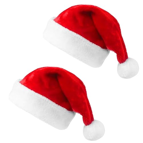 IFQKNUYL Weihnachtsmütze 2 Stück, Nikolausmütze Plüsch Rand für Unisex Bequemer Samt Doppelschicht Verdickte, Weihnachtsmützen für Weihnachten Neujahr und Partybedarf (Kurzhaarig) von IFQKNUYL