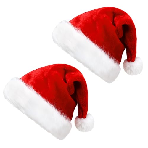 IFQKNUYL Weihnachtsmütze 2 Stück, Nikolausmütze Plüsch Rand für Unisex Bequemer Samt Doppelschicht Verdickte, Weihnachtsmützen für Weihnachten Neujahr und Partybedarf (Langhaarig) von IFQKNUYL