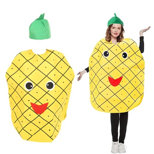 IGEAIIE Ananas Kostüm für Erwachsene, Lustiges Obst Cosplay Outfit mit gelbem Outfit und grünem Blatthut, Vliesstoff Verkleidung für Halloween, Mottoparty, Rollenspiel, Urlaub, Festival IGEAIIE Ananas Kostüm für Erwachsene, Lustiges Obst Cosplay Outfit mit gelbem Outfit und grünem Blatthut, Vliesstoff Verkleidung für Halloween, Mottoparty, Rollenspiel, Urlaub, Festival von IGEAIIE