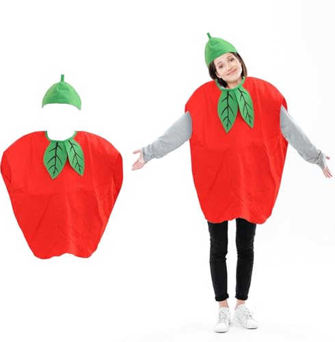 IGEAIIE Apfelfruchtkostüm für Erwachsene, Vliesstoff, lustiges Cosplay-Kostüm, Outfit mit Kopfbedeckung, Faschingsparty-Anzug für Rollenspiele, Halloween und Themenveranstaltungen, Rot von IGEAIIE