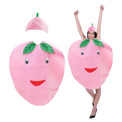 IGEAIIE Pfirsich-Kostüm für Erwachsene, lustiges Obstkleid-Outfit mit Kopfbedeckung, Vliesstoff-Outfit für Halloween, Partys und Cosplay-Events, Party-Rollenspiel-Events und Themenpartys von IGEAIIE