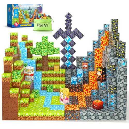 IGIVI Magnetische Blöcke – Build Mine Magnet World Lava Valley Set, 2,5 cm magnetischer Würfel, Bauspielzeug für Kinder ab 3 Jahren, Montessori sensorisches Spielzeug für Kleinkinder, kreatives IGIVI Magnetische Blöcke – Build Mine Magnet World Lava Valley Set, 2,5 cm magnetischer Würfel, Bauspielzeug für Kinder ab 3 Jahren, Montessori sensorisches Spielzeug für Kleinkinder, kreatives von IGIVI