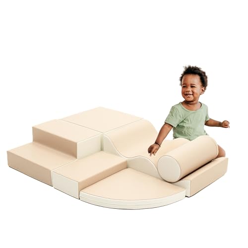IGLU SOFT PLAY Explorer Set 6 STK Softbausteine Motorische Fähigkeiten Riesenbausteine Klettern Schaumstoffbausteine mit Anti-Rutsch (Beige/Weiß) von IGLU SOFT PLAY