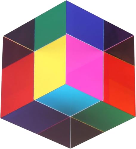 IGTOPS CMY Farbwürfel mit Ständer, CMY Mixing Color Cube, Acrylwürfelprisma, Dekorationen für Haus Büro, Wissenschaftlicher Lernwürfel, Dekorative RGB Dispersion farbige CMYcube (50mm/1.97inch) von IGTOPS