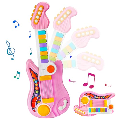 IGUGI Luminous Electronic Guitar,Children's Guitar Toy,2-in-1 Children's Guitars & Piano Toys,4 Game Modes,Musical Toy,Gifts for Babies,Toy for Children 2 3 4 5 6 Years,Gitarre Kinder von IGUGI