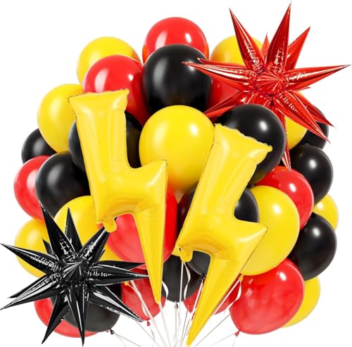 19 Stück Rot Schwarz Gelb Balloons Set, Explosions Stern Blitz Folienballon, Helium Ballon, Kinder Geburtstag Luftballons Set, für Jungen Mädchen Geburtstag Party Dekoration von IHLOOTD