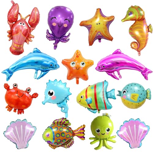 Ballon Set Meerestiere, 15 Stück Meerestiere Deko Luftballons Folienballon Tiere Geburtstag Luftballon Fische Delphin Hummer Muschel Seestern für Mottoparty, Geburtstagsfeier Ballon Set Meerestiere, 15 Stück Meerestiere Deko Luftballons Folienballon Tiere Geburtstag Luftballon Fische Delphin Hummer Muschel Seestern für Mottoparty, Geburtstagsfeier von IHLOOTD