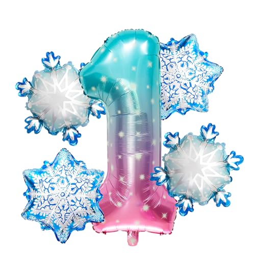 Folienballon 1 Jahre 5 Stück Schneeflocken Luftballon Snowflake Ballon 1. Geburtstag Schneeflocken Geburtstagsdeko für Mädchen Kindergeburtstag von IHLOOTD