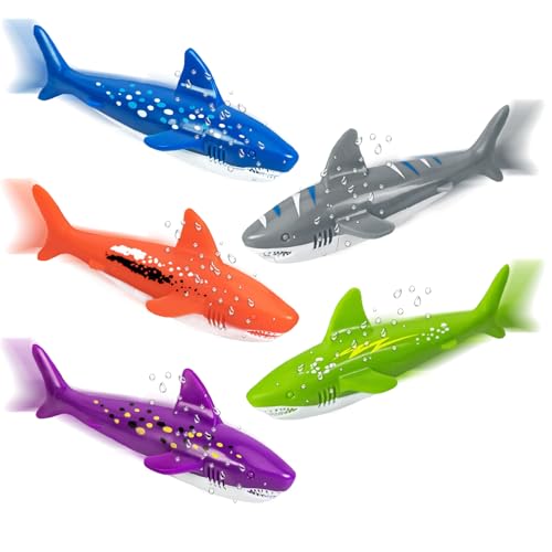 IHLOOTD Tauchspielzeug für Kinder Hai 5 Stück Pool Diving Toys, Swimming Pool Toys for Kids, Torpedo Pool-Spielzeug Wasser Wurf Torpedo für Tauchtraining Zubehör Kinder, Unterwasserspiel von IHLOOTD