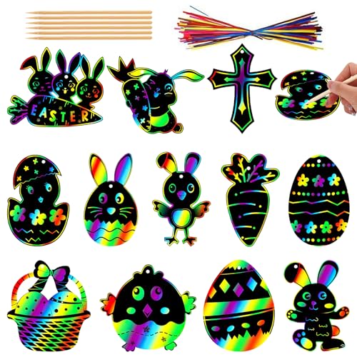 Kratzbilder für Kinder Ostern 36 Stück Scratch Art Papier Rainbow Scratch Art Ostereier Hasen Form Ostern Deko Bastelset für DIY, Osterparty Dekorationen Kratzbilder für Kinder Ostern 36 Stück Scratch Art Papier Rainbow Scratch Art Ostereier Hasen Form Ostern Deko Bastelset für DIY, Osterparty Dekorationen von IHLOOTD