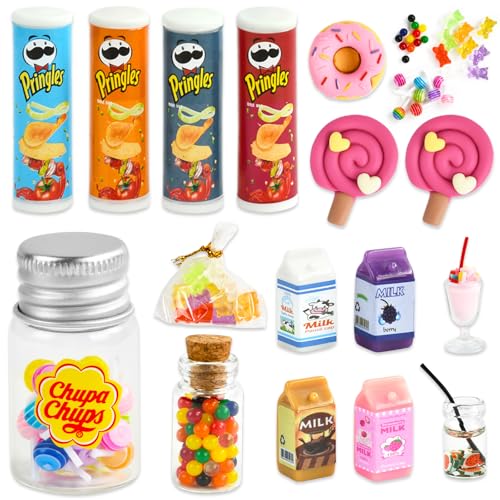 Mini Essen 16 Stück Mini Food Miniatur Lebensmittel Miniatur Kartoffelchips/Milch/Lutscher/Schokolade/Krapfen/Trinken/Bärenbonbons Wichtelzubehör Puppenhaus Zubehör Mini Essen 16 Stück Mini Food Miniatur Lebensmittel Miniatur Kartoffelchips/Milch/Lutscher/Schokolade/Krapfen/Trinken/Bärenbonbons Wichtelzubehör Puppenhaus Zubehör von IHLOOTD