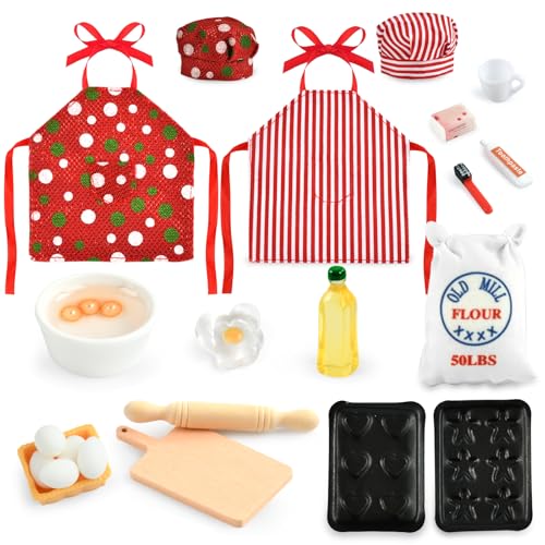 Miniatur Wichtel Zubehör Puppenhaus Küche Backset Mini Eier Nudelholz Mehlsack Ölflasche Weihnachtselfen Kleidung Schürze, Kochmütze Wichtel Miniatur Toilettenartikel (A) von IHLOOTD