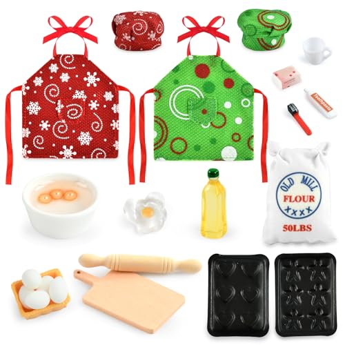 Miniatur Wichtel Zubehör Puppenhaus Küche Backset Mini Eier Nudelholz Mehlsack Ölflasche Weihnachtselfen Kleidung Schürze, Kochmütze Wichtel Miniatur Toilettenartikel (B) von IHLOOTD