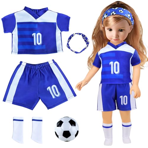Puppenkleidung Fußballspieler Puppenkleidung 46 cm Nummer 10 Spieler Puppen Kleidung Kurzen Ärmeln Shorts Stirnband Socke Fußball (5-teiliges Set) von IHLOOTD