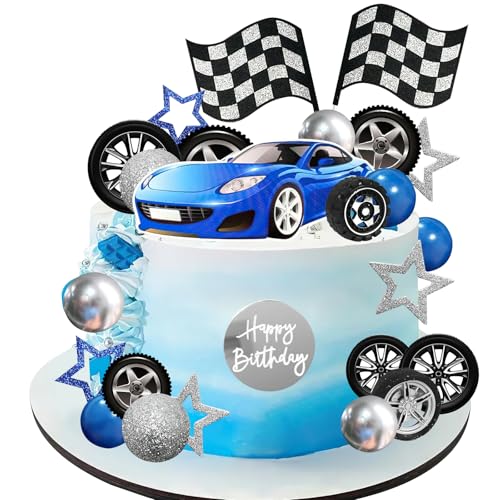 Renn Auto Tortendeko,28 Stück Blau Auto Kuchen Deko,Rennwagen Geburtstagstorte Deko Karierter Flagge Kuchendeko Geburtstag Junge, Cake Topper für Kindergeburtstag, Rennauto Theme Party Renn Auto Tortendeko,28 Stück Blau Auto Kuchen Deko,Rennwagen Geburtstagstorte Deko Karierter Flagge Kuchendeko Geburtstag Junge, Cake Topper für Kindergeburtstag, Rennauto Theme Party von IHLOOTD