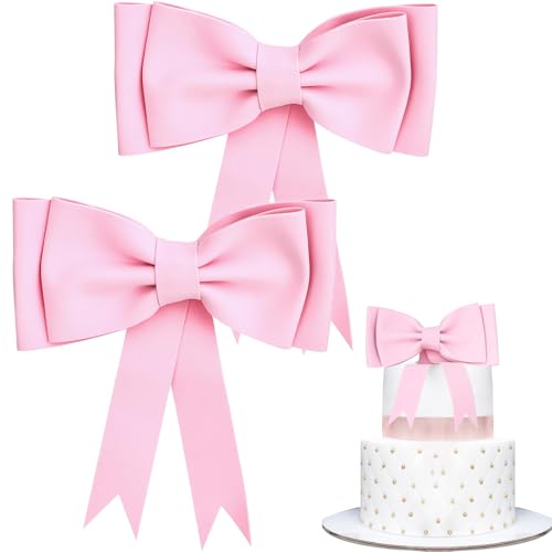Schleifen Dekoration Geburtstag 2 Stück Kuchendekorationen mit Schleife Vintage Cake Schleifen Cake Topper Rosa Taufe Tortendeko für Geburtstagsfeier, Hochzeit, Party (Rosa) von IHLOOTD