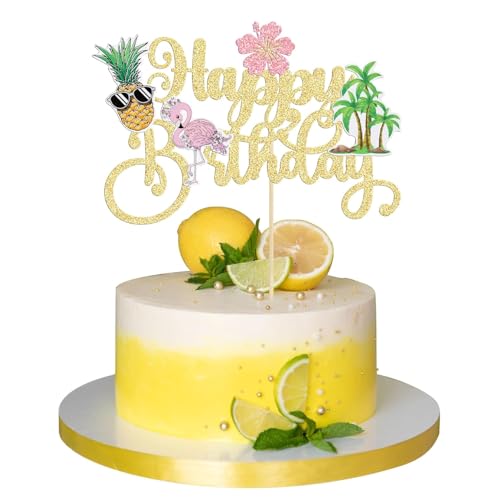 Sommer Pool Party Geburtstags Tortendeko, Glitzernde Happy Birthday Cake Topper, Hawaiisch Strand Kuchen Topper, Sommer Pool Party Kuchen Dekoration für Sommer Geburtstagsfeiern und Poolpartys (D) von IHLOOTD
