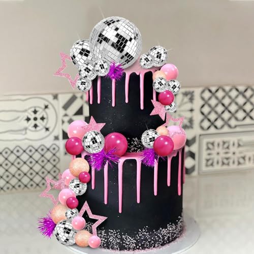 Disco Kugeln Tortendeko 40 Stück Discokugel Torten Deko Rosa Geburtstag Kuchen Dekoration Für Frau, Mädchen Geburtstagskuchen Deko von IHLOOTD