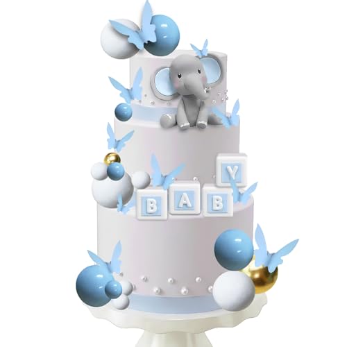 Tortendeko Elefant Set, 30 Stück Kuchen Deko Schmetterling Cake Topper Kugeln Blau Cake Decoration für Kindergeburtstag, Babyshower, Thema Party Tortendeko Elefant Set, 30 Stück Kuchen Deko Schmetterling Cake Topper Kugeln Blau Cake Decoration für Kindergeburtstag, Babyshower, Thema Party von IHLOOTD