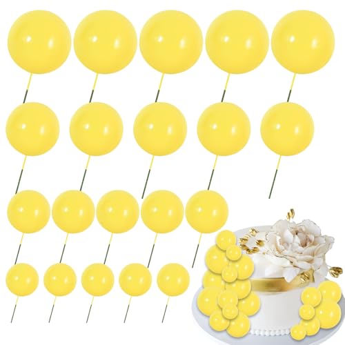 Tortendeko Kugeln, 20 Stück Cake Topper Geburtstag Hochzeitstorte Deko Cupcake Decoration für Kindergeburtstag, Baby Shower, Hochzeit (Gelb) von IHLOOTD