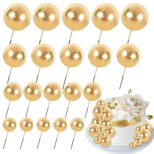 Tortendeko Kugeln, 20 Stück Cake Topper Geburtstag Hochzeitstorte Deko Cupcake Decoration für Kindergeburtstag, Baby Shower, Hochzeit (Gold) von IHLOOTD