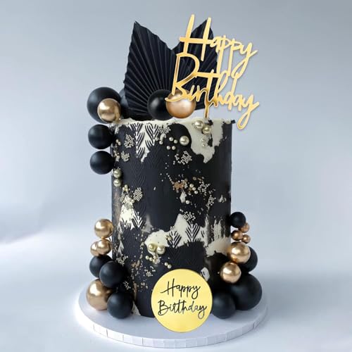 Tortendeko Kugeln 26 Stück Cake Topper Geburtstag Tortendeko Gold Schwarz Kuchendeko Geburtstagskuchen Happy Birthday Deko für Geburtstagstorte, Cupcakes, Muffins, Eiscreme von IHLOOTD