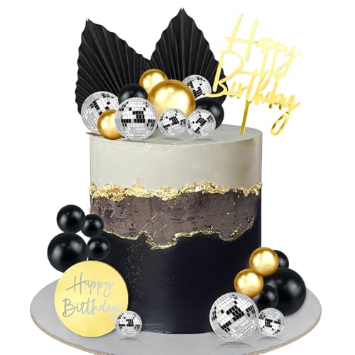 Tortendeko Kugeln 25 Stück Cake Topper Geburtstag Tortendeko Gold Schwarz Silber Kuchendeko Geburtstagskuchen Happy Birthday Deko für Geburtstagstorte, Cupcakes, Muffins, Eiscreme von IHLOOTD