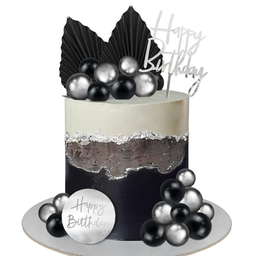 Tortendeko Kugeln 26 Stück Cake Topper Geburtstag Tortendeko Schwarz Silber Kuchendeko Geburtstagskuchen Happy Birthday Deko für Geburtstagstorte, Cupcakes, Muffins, Eiscreme von IHLOOTD