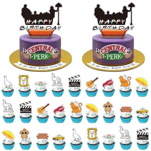 Freunde Cupcake Topper,Dekorationen für Kuchendeckel Topper,Friend Themed Kuchendeckel, Muffin Torten Deko Geburtstag Baby Shower Party Supplies 26 Pcs von IHLux