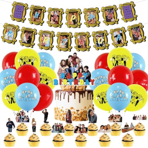 Freunde Geburtstagsfeier Dekorationen,32 PCS Freunde Thema Ballon Set Kinder Party Geburtstag Deko Banner Luftballons Cake Topper Party Geburtstag Dekoration von IHLux