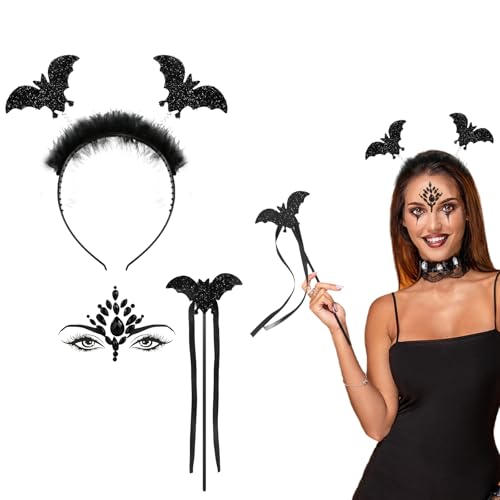 IHONYI Halloween Fledermaus Haarreif, Halloween Haarreifen Accessoires für Damen Herren Kinder, Halloween Fledermaus Kostüm mit Gesicht Glitzersteine, Zauberstab, Fasching & Karneval Party IHONYI Halloween Fledermaus Haarreif, Halloween Haarreifen Accessoires für Damen Herren Kinder, Halloween Fledermaus Kostüm mit Gesicht Glitzersteine, Zauberstab, Fasching & Karneval Party von IHONYI