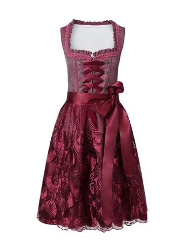 IIBOOYYE Damen Deutsche Oktoberfest Kostüme Kleid Bayerische Dirndl Kleider für Karneval, Burgunder, Klein von IIBOOYYE