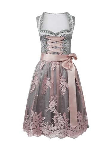 IIBOOYYE Damen Vintage Deutsche Oktoberfest Kostüme 2 Stück Dirndl Kleider Set für Bayerischen Karneval Grau XXL von IIBOOYYE