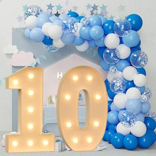 100 Cm Große Figurenballon-Füllbox Mit Lichtern, 10.–19. Geburtstagsballon, Zahlenballonrahmen, Hochzeitsdekoration, Babyparty (Color : 10, Size : 100cm) von IINCOOY