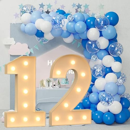 100 Cm Große Figurenballon-Füllbox Mit Lichtern, 10.–19. Geburtstagsballon, Zahlenballonrahmen, Hochzeitsdekoration, Babyparty (Color : 12, Size : 100cm) von IINCOOY