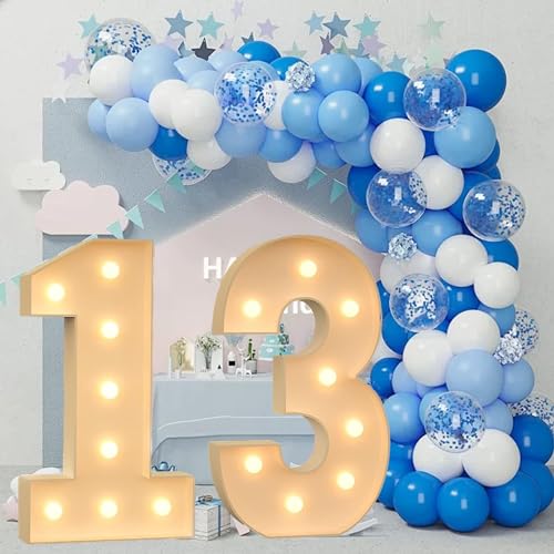 100 Cm Große Figurenballon-Füllbox Mit Lichtern, 10.–19. Geburtstagsballon, Zahlenballonrahmen, Hochzeitsdekoration, Babyparty (Color : 13, Size : 120cm) von IINCOOY