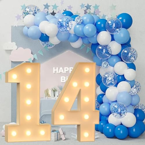 100 Cm Große Figurenballon-Füllbox Mit Lichtern, 10.–19. Geburtstagsballon, Zahlenballonrahmen, Hochzeitsdekoration, Babyparty (Color : 14, Size : 100cm) von IINCOOY